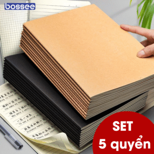 Set 5 Vở ghi Chép A5/B5, Sổ Khâu Gáy, Sổ Bìa Kraft Nâu Đen Giấy Dặn, Chống Lóa