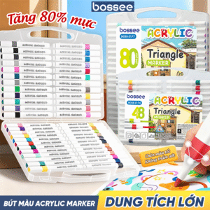 [NEW] Họa Cụ Màu Vẽ Acrylic Marker Bossee Cao Cấp X2 Dung Tích Mực, Bút Vẽ Tô Màu An Toàn Trẻ Em DIY Trên Mọi Chất Liệu - 12 / 24 / 36 / 48 / 60 / 72 / 80 màu